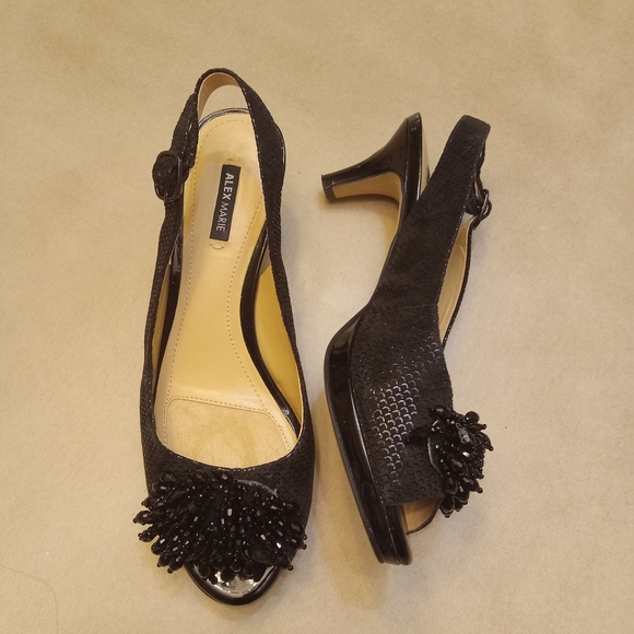 COPY - Alex Marie Belora Suede Peep-Toe Beaded Ornament Sling-Back Pumps 7 - Picture 4 of 8